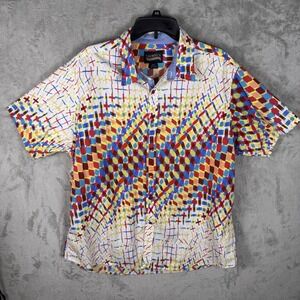 Cremieux Shirt Mens 2XL Multicolor Geometric Print Short Sleeve Button Up Cotton